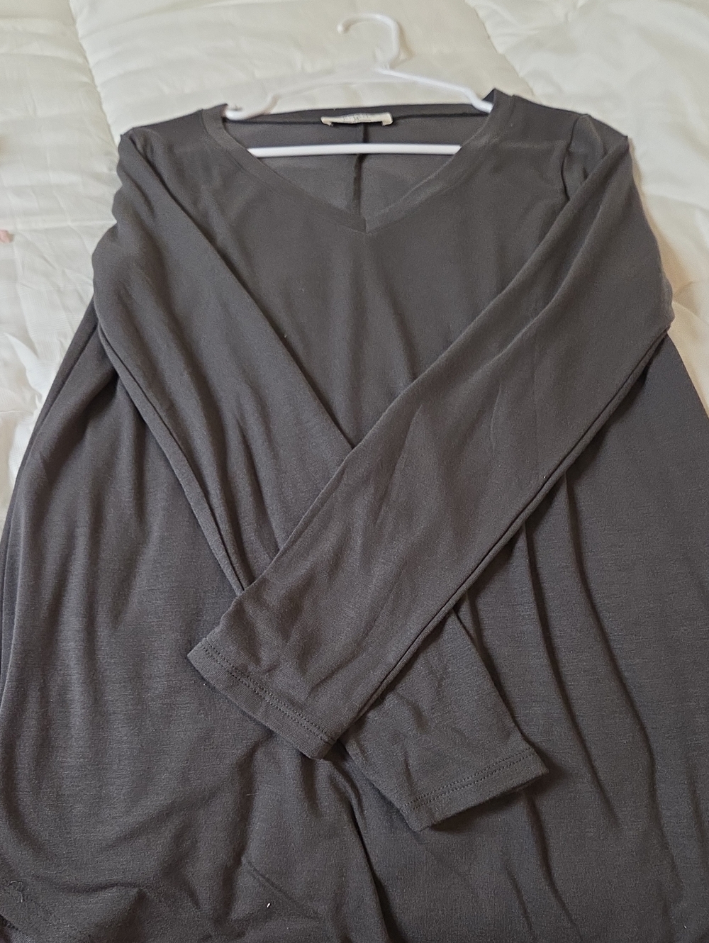 Zenana V-Neck Long Sleeve - Charcoal Gray